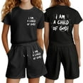 thumbnail image 1 of Glisme Casual Girls Clothing Set Letter Print Casual Loose Short Sleeve Outfit Size 4 Years Black Outfits Set For Girl, 1 of 6