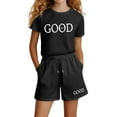 thumbnail image 1 of Glisme Casual Girls Clothing Set Letter Print Casual Loose Short Sleeve Outfit Size 4 Years Black Outfits Set For Girl, 1 of 4