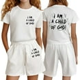 thumbnail image 1 of Glisme Casual Girls Clothing Set Letter Print Casual Loose Short Sleeve Outfit Size 4 Years White Outfits Set For Girl, 1 of 6