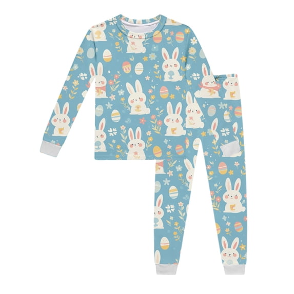 Glisme Casual Girls Clothing Set Long Sleeve Easter Printed Pajama Set With Top And Pants Loungewear Size 6Y Blue Outfits Set For Girl