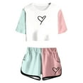 thumbnail image 1 of Glisme Casual Girls Clothing Set Summer Print Short Sleeve Top And Shorts Set Cute Round Neck Pocket Casual Outfit For Teens And Juniors Size 13-14 Years Pink Outfits Set For Girl, 1 of 5