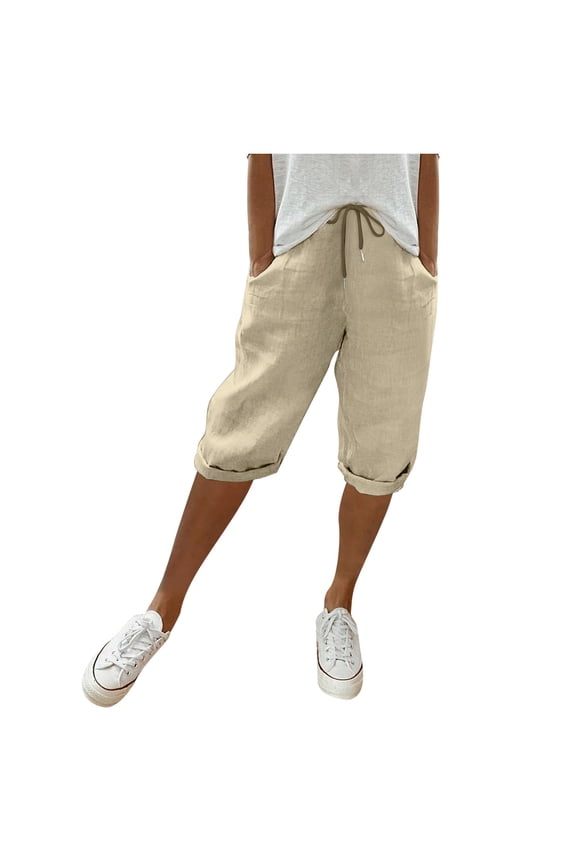 Casual Pants For Women Fashion Solid Large Pocket Elastic Capris Pants Khaki Trousers Athletic Fit
