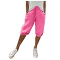 thumbnail image 1 of Glisme Casual Pants For Women Fashion Solid Large Pocket Elastic Capris Pants Red Trousers Regular Fit, 1 of 6