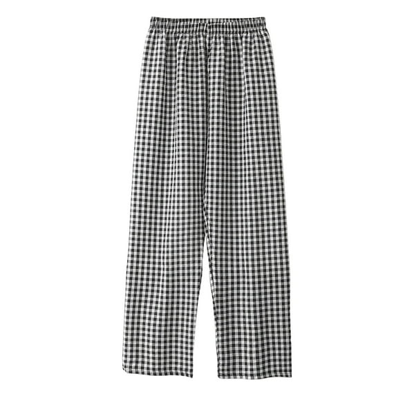 Glisme Casual Pants For Women Plaid Print Elastic Waist Drawstring Pants Comfy Pajama Pants Black Trousers Athletic Fit