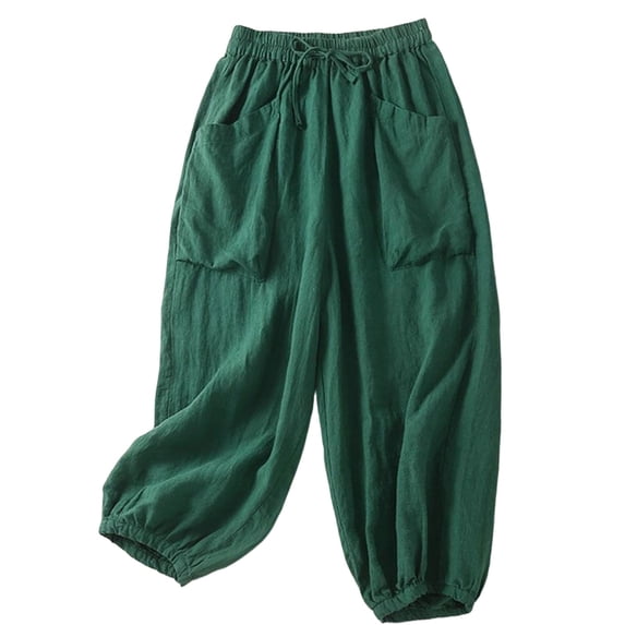 Glisme Casual Pants For Women Harem Pants Cropped Trousers With Elastic Waist And Side Pockets Comfortable Loose Fit Relaxed Ankle Pants For Everyday Wear Green Trousers Regular Fit