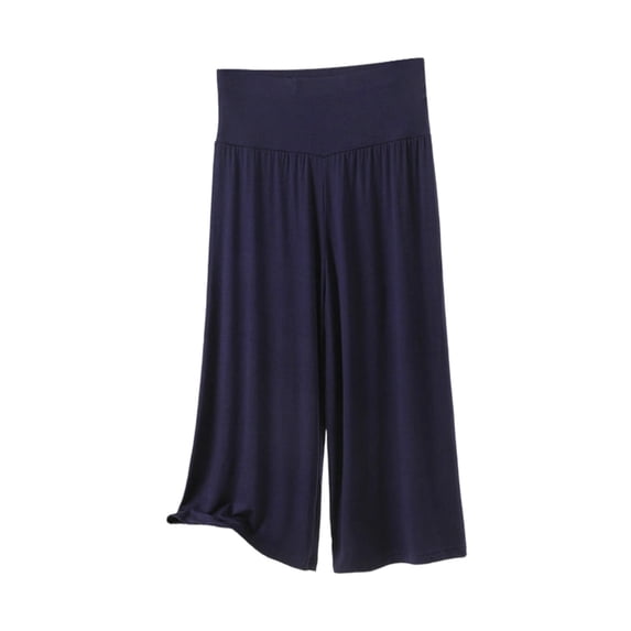 Glisme Casual Pants For Women High Waist Capris Pants Stretchy Summer Shorts Soft Comfortable Elastic Waistband Lightweight Trousers Navy Trousers Regular Fit
