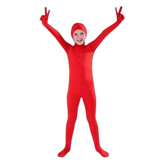 Glisme Child Boys Onesies 130 Long Sleeve Full Body Catsuit Stage Costume Seamless Solid Color Romper Round Neck Jumpsuit Casual Playsuit Red