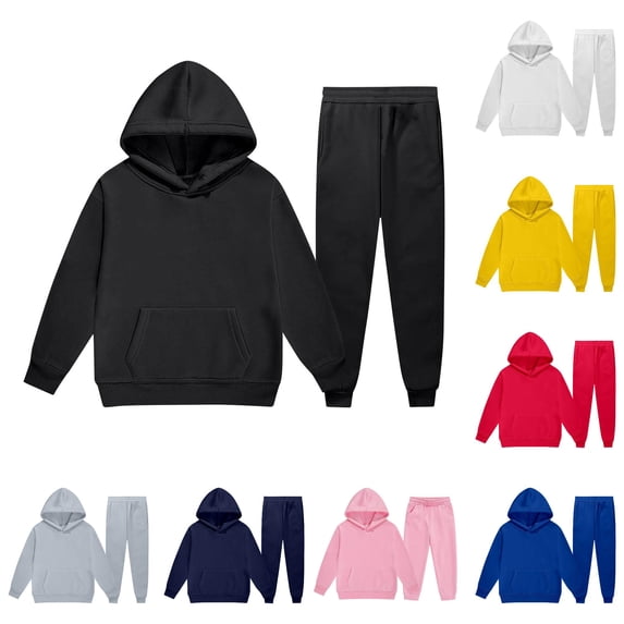 Glisme Child Girl'S Outfits 6-7 Years Long Sleeve Tracksuit Loose Fit Pullover Hoodies Pants Solid Color Matching Suit Adorable Daily Wear Black