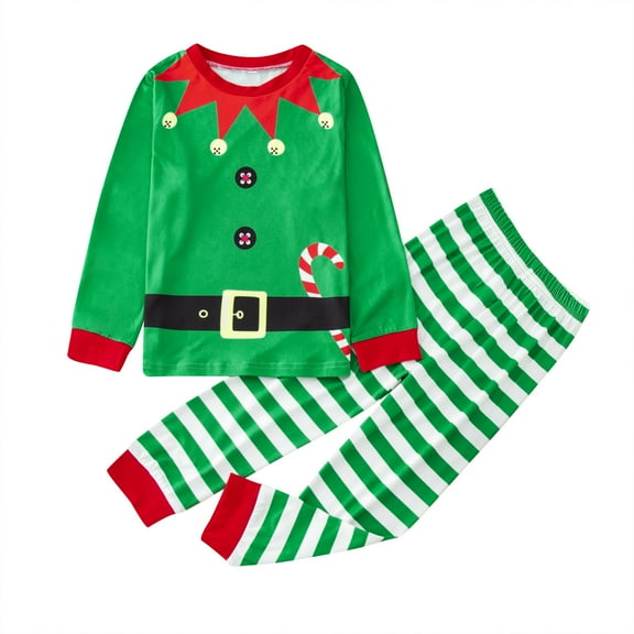 Glisme Christmas Boys Pajama Set 2 Pcs Toddler Kids Long Sleeved Round Neck Pyjamas Sleepwear Tops Pants Outfits Set Home Wear Green Athletic Fit Home Clothes Size 2-3 Years