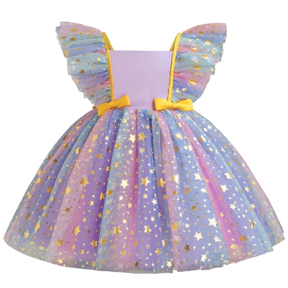 Glisme Christmas Dress For Girls Long Sleeve O Neck Xmas Dresses Bowknot Cartoon Graphic Cute Toddler Playsuit 4-5 Years Purple