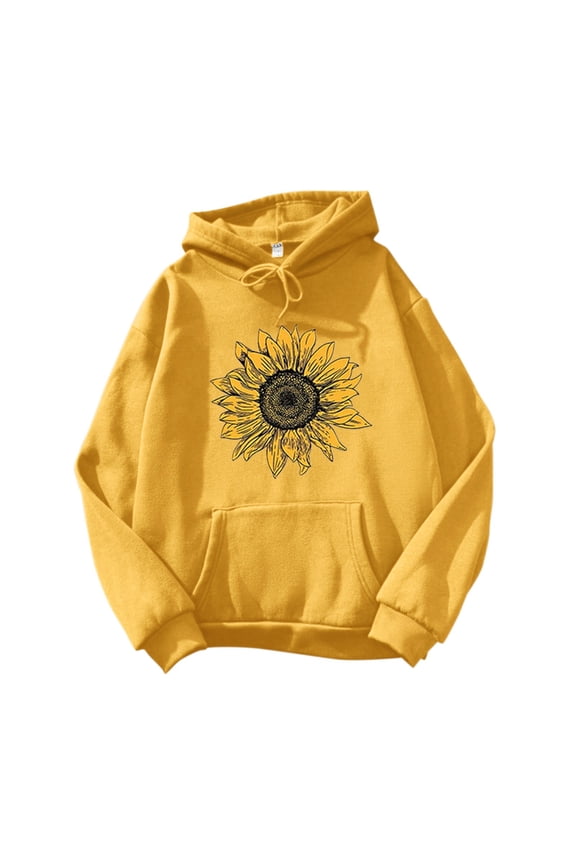 Christmas Sweatshirt For Women Print Ouitwear Long-Sleeved Sweatshirt Casual Pullover Sunflower Warm Winter Coat Versatile Top Daily Wear Yellow