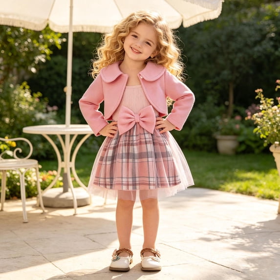 Glisme Clothes For Girls Long Sleeve O Neck Cartoon Prints Dress Relax Fit Toddler Outfits Pink