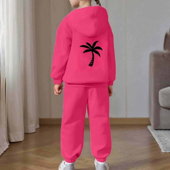 Glisme Clothes For Girls Long Sleeve Round Neck Tracksuit Cartoon Prints Hoodies Pants Lovely Big Girls Outfits Hot Pink