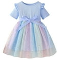 thumbnail image 1 of Glisme Fashion Girls Dresses Size 1-2 Y Bowknot Dress With Gradient Mesh Skirt Summer Short Sleeve Party Dress Light Blue Sundress For Girl, 1 of 3
