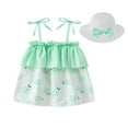 thumbnail image 1 of Glisme Fashion Girls Dresses Size 1-2 Y Spring Summer Tie Strap Off Shoulder Strawberry Cherry Floral Dress Sun Hat Set Green Sundress For Girl, 1 of 9