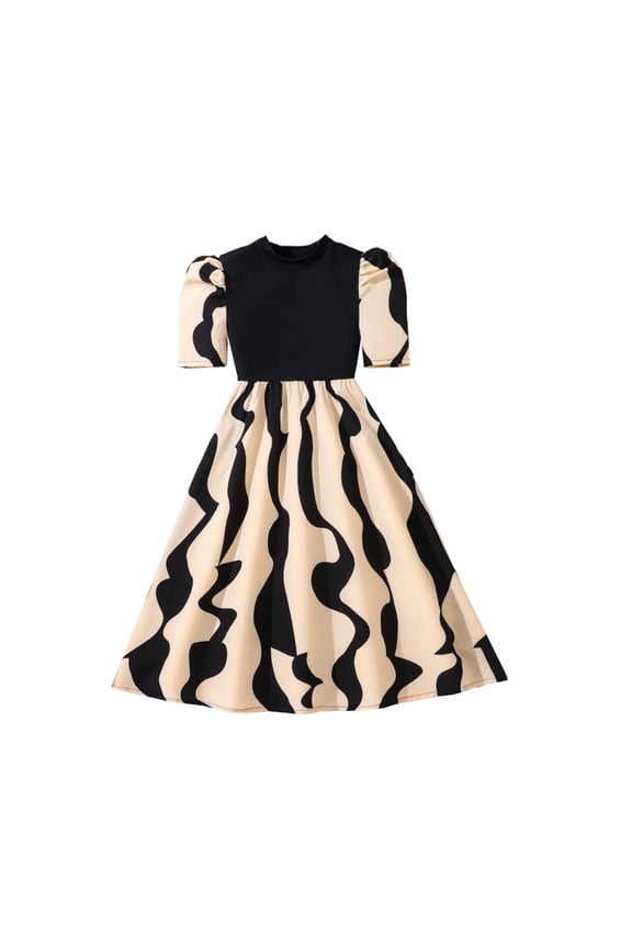 Fashion Girls Dresses Size 11-12 Y Asymmetric Stripe Print Knit Panel Maxi Dress Summer Casual Long Dress For Beach Daily Wear Black Sundress For Girl