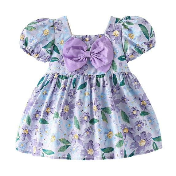 Glisme Fashion Girls Dresses Size 18-24 M Baby Toddler Print Dress With Ruffled Hem Summer Casual Party Outfit Purple Sundress For Girl
