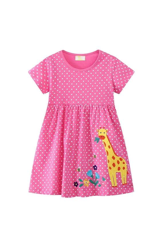 Fashion Girls Dresses Size 2-3 Y Toddler Short Sleeve Easter Dress Cottn Casual Jrsey Shirt Playwear Applique Dress Pink Sundress For Girl