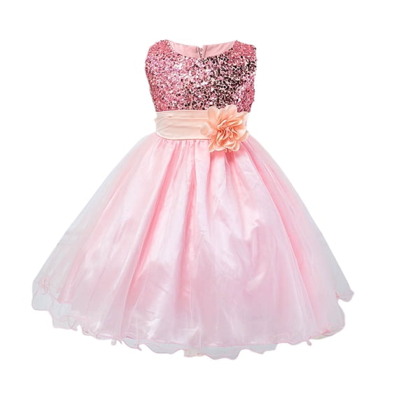 Glisme Fashion Girls Dresses Size 3-4 Y Sequined Sleeveless Chiffon Dress Performance Dress Skirt Pink Sundress For Girl
