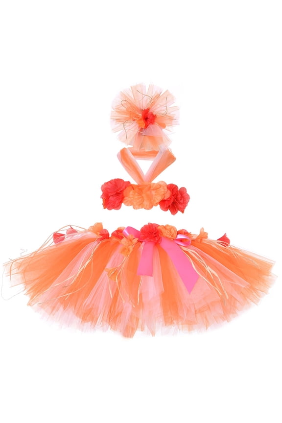 Fashion Girls Dresses Size 3-4 Y Tropical Luau Party Dress With Skirt For Beach Bonfire Dance Performance And Theme Celebration Orange Sundress For Girl