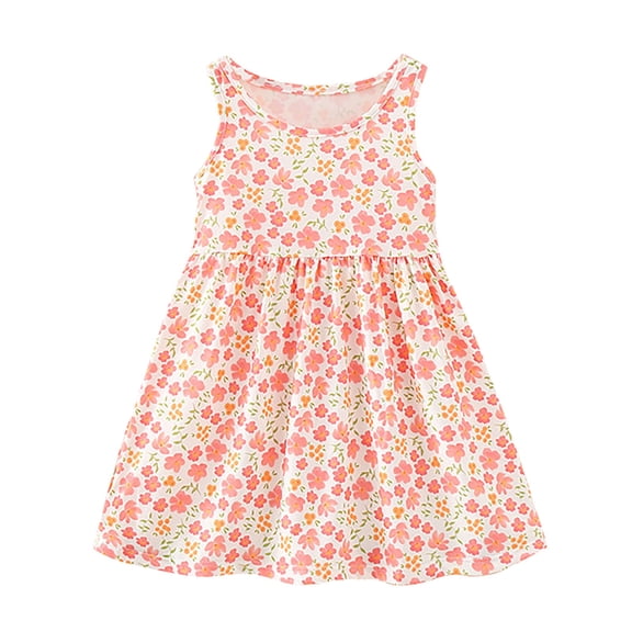 Glisme Fashion Girls Dresses Size 4-5 Y Oddler Sleeveless Floral Prints Dress Dance Party Dress Light Pink Sundress For Girl