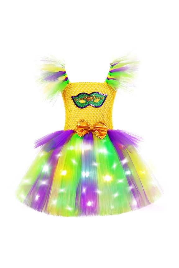 Fashion Girls Dresses Size 5-6 Y Party Dress For Masquerade Festival Handmade Tutu With Glitter Yellow Sundress For Girl