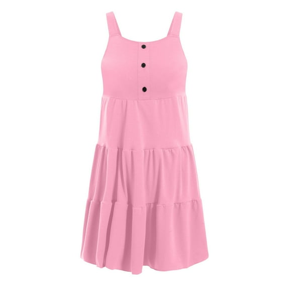 Glisme Fashion Girls Dresses Size 6-7 Y Toddler Summer Dress Casual Sleeveless Button Down Swing Flowy Tiered Midi With Pockets Pink Sundress For Girl
