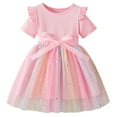 thumbnail image 1 of Glisme Fashion Girls Dresses Size 7-8 Y Bowknot Dress With Gradient Mesh Skirt Summer Short Sleeve Party Dress Pink Sundress For Girl, 1 of 3