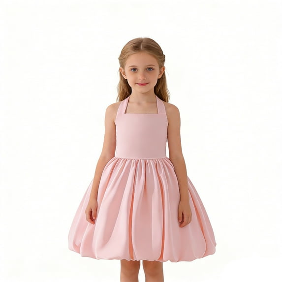 Glisme Fashion Girls Dresses Size 7-8 Y Elegant Neck Backless Party Dress Sleeveless Formal Gown Pink Sundress For Girl