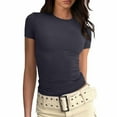 thumbnail image 1 of Glisme Fashion Tops For Women Fitted Short Sleeve Basic Tee Slim Fit Shirts Trend Dark Gray Tee, 1 of 5