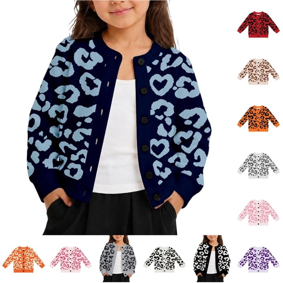 Glisme Girl Coat Heart Leopard Print Cardigan Button‑Up Long Sleeve ...