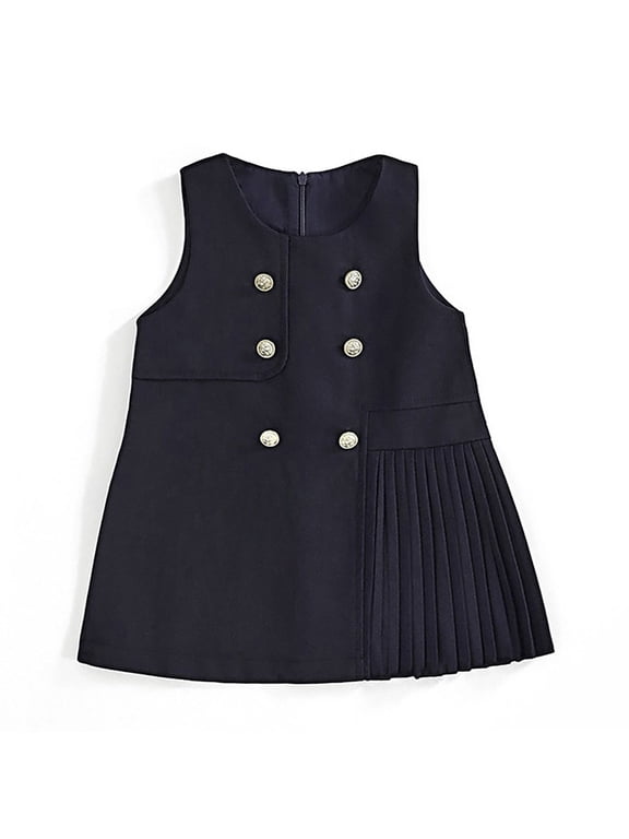 Girl Dress Autumn Winter Round Neck Cartoon Pattern Long Sleeve A Line Dresses Sweet Toddler Clothes 3-4 Years Navy