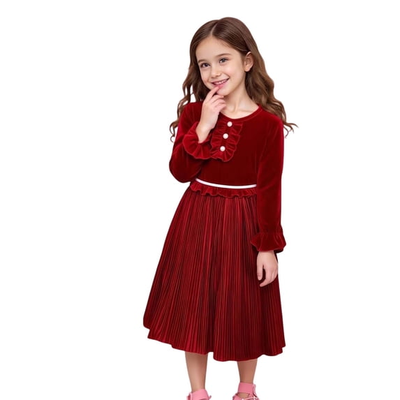 Glisme Girl Dress Crewneck Cartoon Pattern Long Sleeve Dresses Fashion Toddler Daily Wear 3-4 Years Red