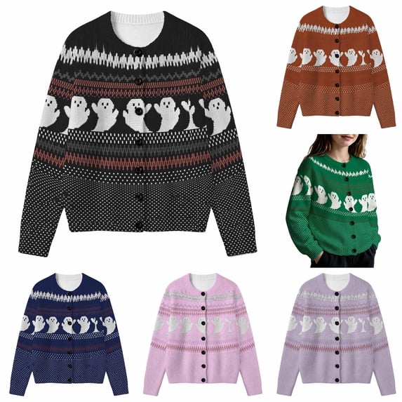 Glisme Girl Halloween Coat Hallowmas Long‑Sleeve Button‑Up Knit ...