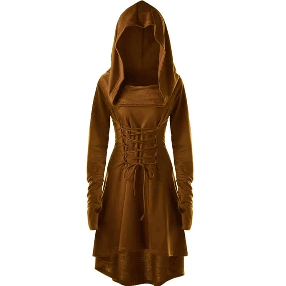 Glisme Girl Halloween Dress Hallowmas Long Sleeve O Neck High Low Long Hoodie Dress Cartoon Graphic Fashion Big Girls Daily Wear 14-16 Years Coffee