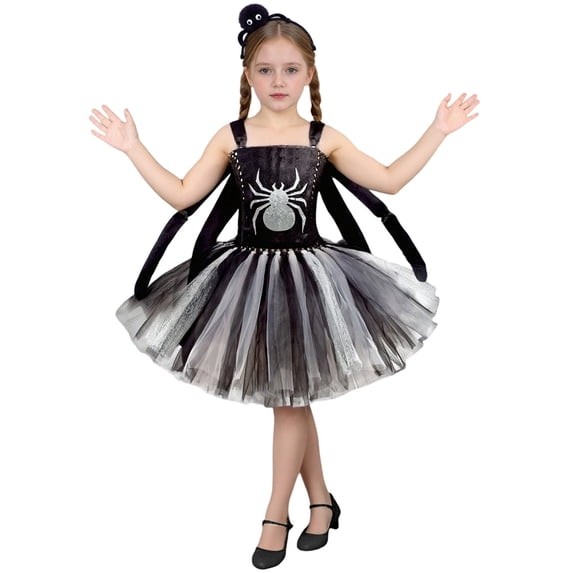 Glisme Girl Halloween Dress Sleeveless Cartoon Pattern Crewneck Hallowmas Dresses Classic Toddler Clothes 3-4 Years Black