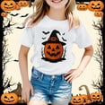 thumbnail image 1 of Glisme Girl Halloween Tops Short Sleeve Tee Shirt Pumpkin Print Top Layer Kids Crewneck T Shirt Retro Wear 7-8 Years White, 1 of 3