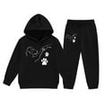 thumbnail image 1 of Glisme Girl Outfits Casual Hooded Tracksuit With Cute Cartoon Fist Bump Print And Drawstring Pockets For Autumn Winter Season Trend Girls Clothing Black Size 2-3 Years, 1 of 3