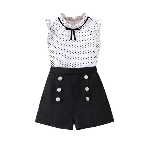 Glisme Girl Outfits Children'S Polka Double Breasted Fashion Sleeveless Tops And Shorts Set Comfortable Girls Clothing White Size 3-4 Years