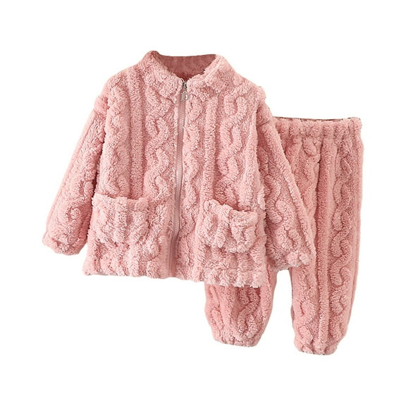 Glisme Girl Outfits Flannel Pajama Set Warm Winter Set Warm Sleepwear For Toddler Kids Cozy Home Loungewear Cozy Girls Clothing Pink Size 18-24 Months