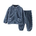 thumbnail image 1 of Glisme Girl Outfits Flannel Pajama Set Warm Winter Set Warm Sleepwear For Toddler Kids Cozy Home Loungewear Popular Girls Clothing Dark Blue Size 3-4 Years, 1 of 2