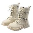 thumbnail image 1 of Glisme Girls Boots Fashion High Top Ankle Boots For Classic Leather Casual Wear Durable Sole Comfortable Youth Winter Design Trend Beige Boots Size 4-4.5 Years, 1 of 7