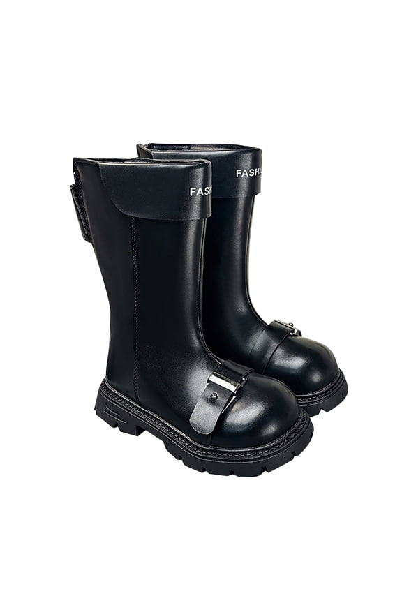 Girls Boots Stylish Zipper Leather Ankle Boots Comfortable Winter Shoe For Toddlers Outdoor Wear Trend Black Boots Size 3.5-4 Years