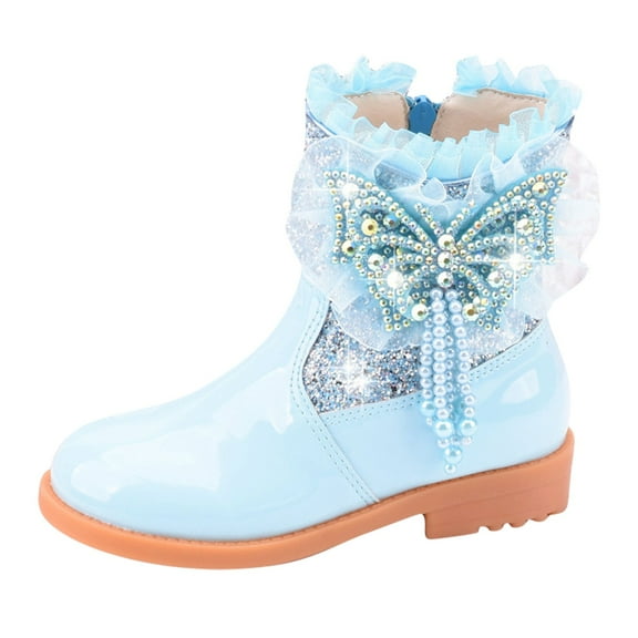 Glisme Girls Boots Toddler Warm Waterproof Sequined Snow Boots Versatile Blue Boots Size 4.5-5 Years