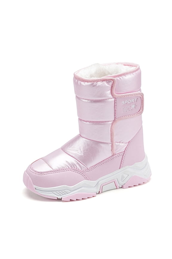 Girls Boots Winter Warm Boots For Thermal Lined Slip Long Shaft Outdoor Cold Weather With Thick Insulation Leisure Pink Boots Size 3.5-4 Years