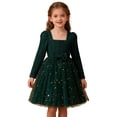 thumbnail image 1 of Glisme Girls' Christmas Dress Crewneck Long Sleeve Xmas Gown Bow Star Sequins Lightweight Toddler Clothes 3-4 Years Green, 1 of 9