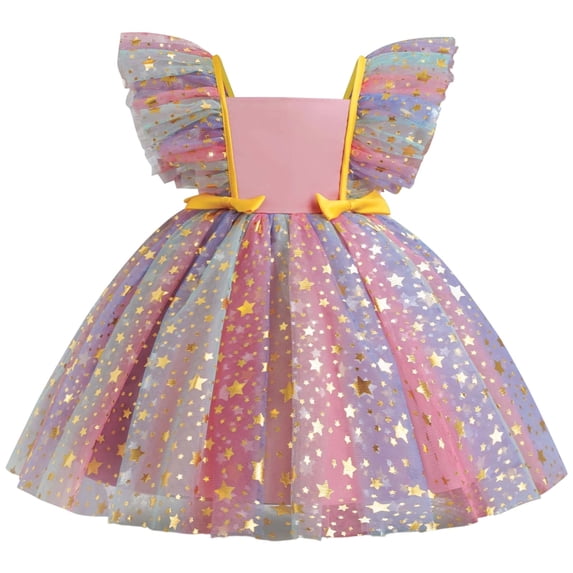 Glisme Girls' Christmas Dress Long Sleeve O Neck Xmas Dresses Bowknot Cartoon Graphic Sweet Toddler Playsuit 12-18 Months Pink