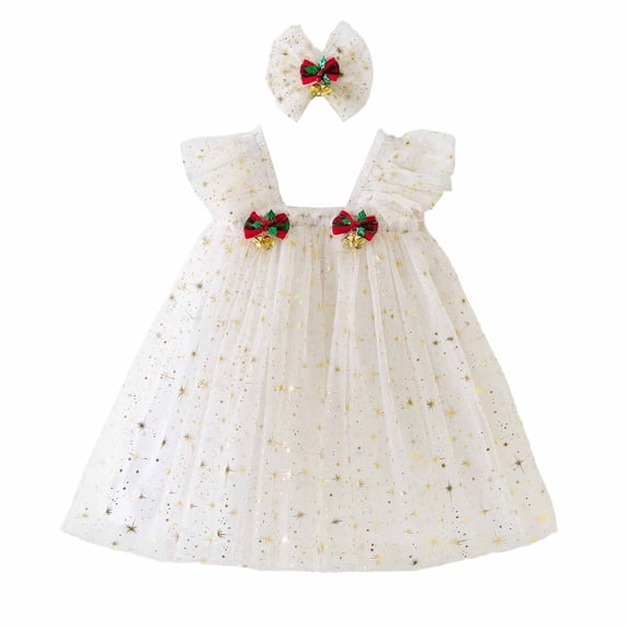 Glisme Girls Christmas Dress Sleeveless Cartoon Pattern O Neck Xmas Dresses Adorable Toddler Daily Wear 12-18 Months White