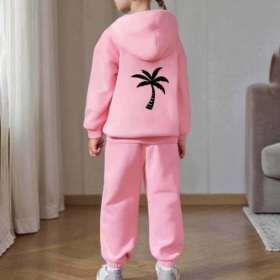 Glisme Girls Clothes Long Sleeve Outfits Round Neck Tracksuit Cartoon Prints Hoodies Pants Fashion Toddler Playsuit Pink