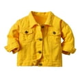 thumbnail image 1 of Glisme Girls Denim Jacket Windproof Solid Color Denim Coat Jacket Kids Warm Jacket Athletic Fit Outerwear Everyday Wear Size 6-9 Months Yellow, 1 of 4